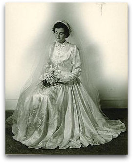 Miss Millicent Hill in her wedding gown in 1950